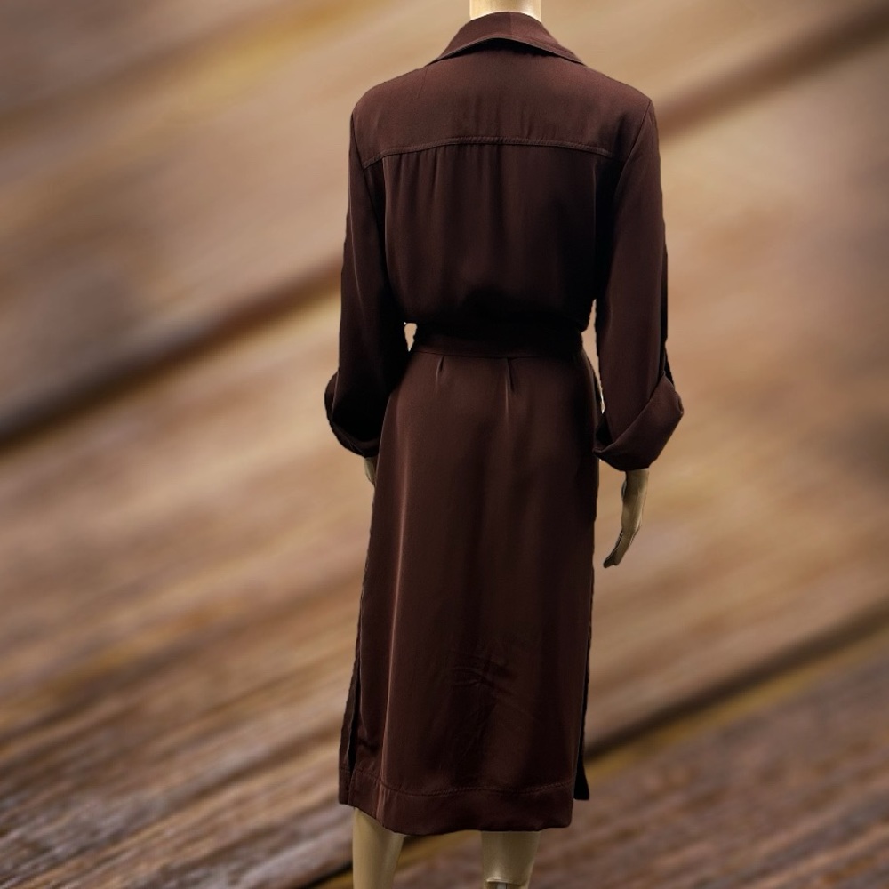 DR2 Daniel Rainn Long Woven Open Belted Trench Coat Chestnut Nordstrom Womens L - Picture 7 of 15